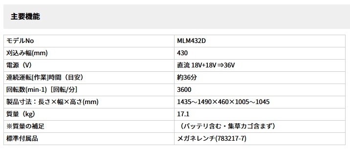 マキタ MLM432DZ 430mm充電式芝刈機 18V+18V対応(本体のみ：バッテリ